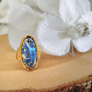 Bague Ovale en Résine Eclat de Nacre Bleu